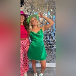 Bright green silk dress size Medium - worn once, like new.